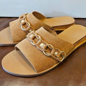 Rag & Bone Beau Chain slide sandal in tobacco suede, sz euro 38